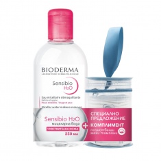 Bioderma Комплект Sensibio H2O Почистваща мицеларна вода за чувствителна кожа 250 мл + Почистващи тампони
