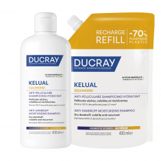 Ducray Kelual Squanorm Хидратиращ третиращ шампоан против сух пърхот 400 ml + пълнител