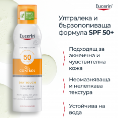 Eucerin Oil Control Protect SPF50 Охлаждащ слънцезащитен спрей за тяло 200 ml