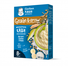 Gerber Овесено-пшенична млечна каша Йогурт с банан и круша за бебета, от 8-ия месец 240 g