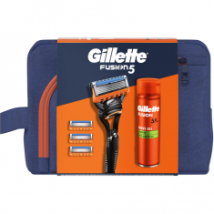 Gillette Fusion 5 Самобръсначка с 1 ножче + 3 резервни ножчета + Гел за бръснене 200 ml + Несесер