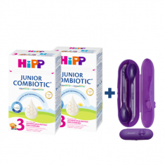 Hipp Combiotic 3 Mляко за малки деца 500 гр. х2 броя + Комплект от 2 бр. лъжички + кутия за съхранение