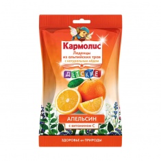 Кармолис детски бонбони от алпийски билки с мед и витамин С, с вкус на портокал 72 г