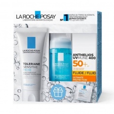 La Roche-Posay Toleriane Sensitive Riche Крем 40 ml + Physiological Мицеларна вода-пяна 50 ml + Anthelios UVMune 400 SPF50+ Флуид 15 ml + Cicaplast B5 Серум 2 ml