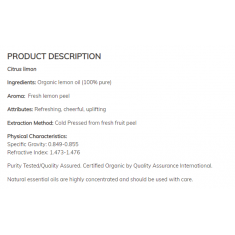 Now - Био Масло От Лимон - Oragnic Lemon Oil - 30 Ml