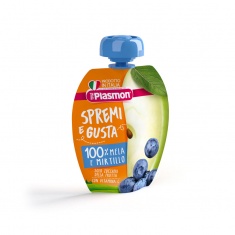 Plasmon 2462 Плодова закуска - ябълка и боровинка 6+м 100 ml