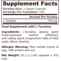 Pure Nutrition - L-Tyrosine 750 Mg - 100 Vegan Capsules