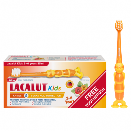 Lacalut Kids Детска паста за зъби 2-6 год. 55 ml + Четка за зъби 2-6 год.