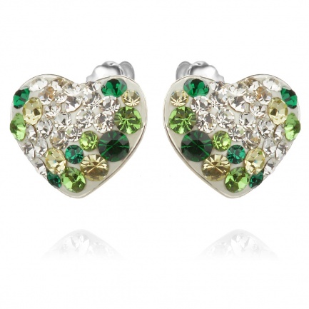 Palladium Сребърни обеци с кристали от Swarovski SO120-green heart