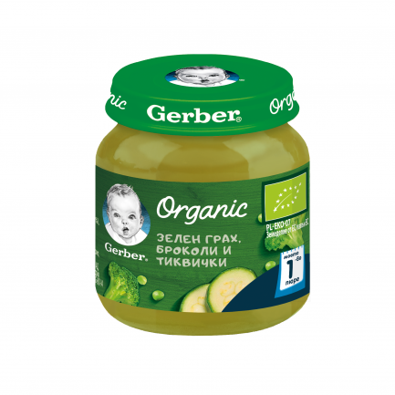 Nestle Gerber Органик пюре от зелен грах, броколи и тиквички 125 g