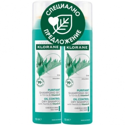 Klorane ДУО Сух шампоан с коприва за мазна коса 150 ml х2 броя