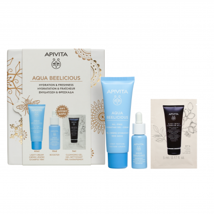 Apivita Aqua Beelicious Дневен гел-крем 40 ml + Хидратиращ бустер 15 ml + Черен детоксикиращ измивен гел 5 ml