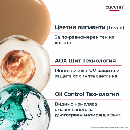 Eucerin Oil Control SPF50+ Оцветен слънцезащитен гел-крем за лице - Тъмен 50 ml