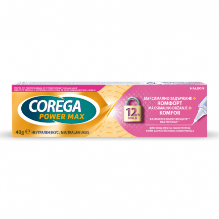 Corega Max Hold + Comfort Фиксиращ крем за зъбни протези 40 g