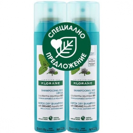 Klorane ДУО Детоксикиращ сух шампоан с Водна мента 150 ml х2 броя