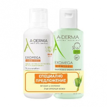A-Derma Exomega Емолиентно мляко 400 ml + Емолиентен почистващ гел 2 в 1 200 ml