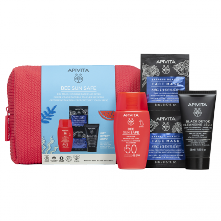 Apivita ПРОМО Bee Sun Safe SPF50 Лек флуид за лице 50 ml + Детоксикиращ гел 50 ml + Маска с морска лавандула 2 х8 ml