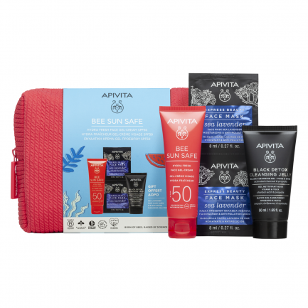 Apivita ПРОМО Bee Sun Safe SPF50 Лек флуид за лице 50 ml + Детоксикиращ гел 50 ml + Mаска с морска лавандула 2 х8 ml