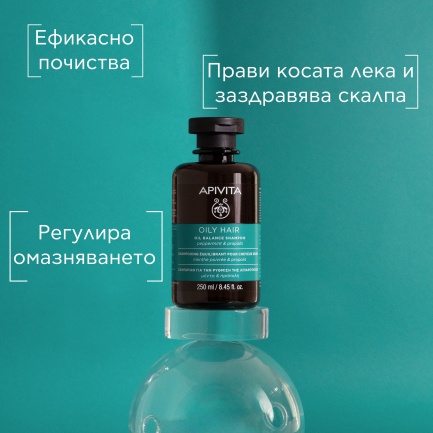Apivita Шампоан за контрол на омазняването с мента и прополис 250 ml