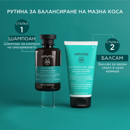 Apivita Шампоан за контрол на омазняването с мента и прополис 250 ml