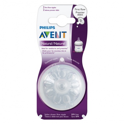 Avent Биберон Natural First Flow с 1 дупка 0м+ 2 бр.