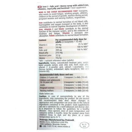 БИЛКОВ ЕЛИКСИР с Желязо + Фолиева киселина – Medex (150 мл)