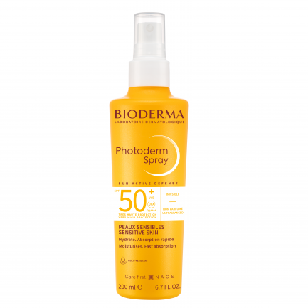 Bioderma Photoderm Макс Слънцезащитен спрей за лице и тяло за чувствителна кожа с SPF50+ х200 мл