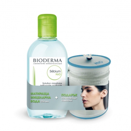 Bioderma Комплект Sebium H2O Почистваща мицеларна вода за мазна кожа 250 мл + Почистващи тампони