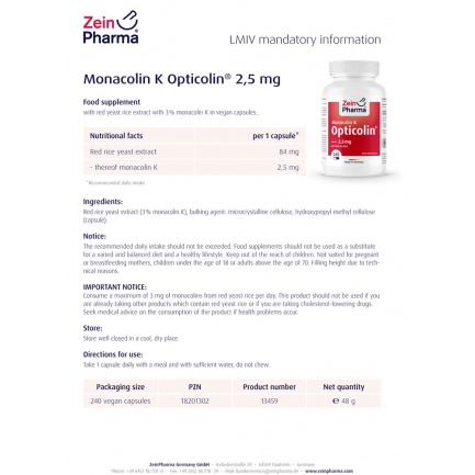 ЧЕРВЕН ОРИЗ – МОНАКОЛИН К – OPTICOLIN – ZeinPharma (240 капс)