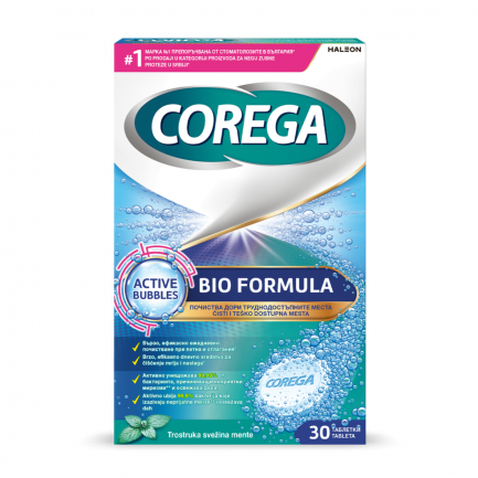 Corega Bio Formula Таблетки за почистване на цели зъбни протези х30 броя