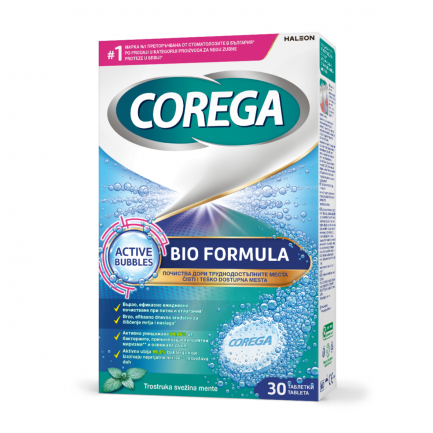 Corega Bio Formula Таблетки за почистване на цели зъбни протези х30 броя