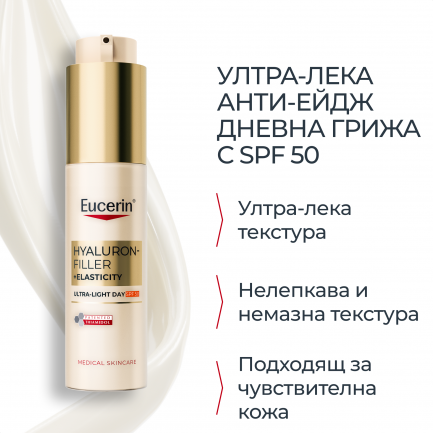 Eucerin® Hyaluron-Filler + Elasticity SPF50 Ултралека дневна грижа 50 ml