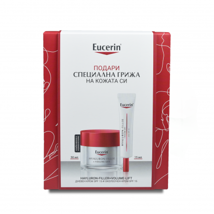 Eucerin Комплект при загуба на обем и лицев контур Hyaluron-Filler + Volume-Lift SPF15 Лек крем 50 ml + Околоочен крем 15 ml