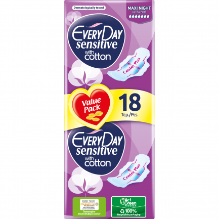EveryDay Sensitive Maxi Night Дамски превръзки x18 броя