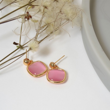 FARMA BIJOUX Обеци с розов кварц 25 mm