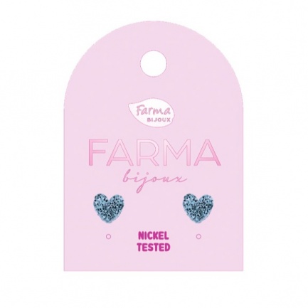 FARMA BIJOUX Обици сини блестящи сърца 8 mm L13
