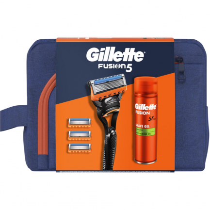 Gillette Fusion 5 Самобръсначка с 1 ножче + 3 резервни ножчета + Гел за бръснене 200 ml + Несесер