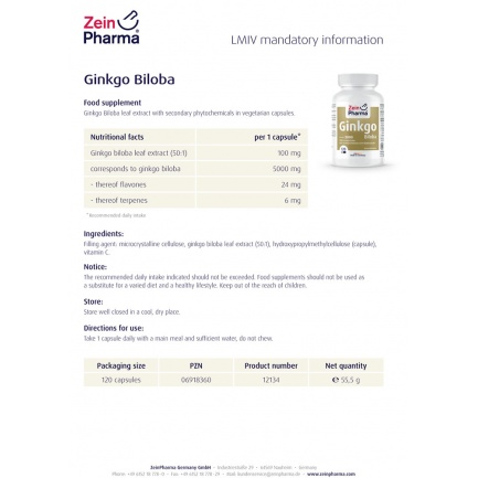 ГИНКО БИЛОБА / GINKGO BILOBA – ZeinPharma (120 капс)