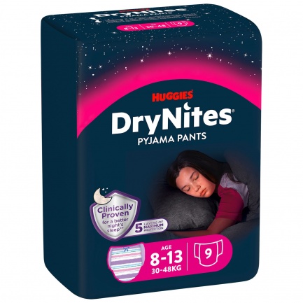 Huggies DryNites Гащи-пижама 8-13г (30-48 kg) х9 броя РОЗОВ