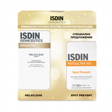 ISDIN Melaclear Серум против хиперпигментации 30 ml + Fotoultra 100 Spot Prevent SPF50 Слънцезащитен флид 50 ml