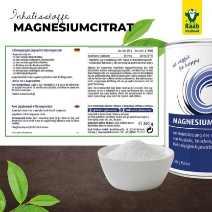 МАГНЕЗИЙ Цитрат / MAGNESIUM Citrate – Raab Vitalfood (200 гр)