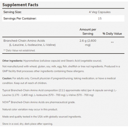 Now Sports - Branched Chain Amino Acids 800 Мг - 60 Капсули