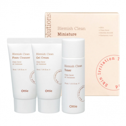 Ottie Blemish Clean Мини Сет от 3 продукта за почистване на лице и срещу петна