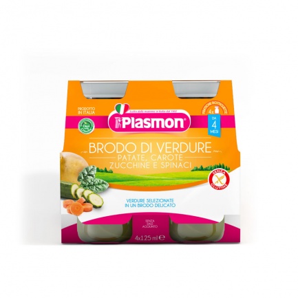 Plasmon 3775 Зеленчуков бульон в бутилка 4+м, 4х125 ml