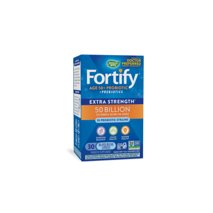 Пробиотик + пребиотици 50+ високо дозирани - Fortify Age 50+ Probiotic Extra Strength, 50 млрд. активни пробиотици, 30 капсули