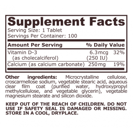 Pure Nutrition - Calcium With Vitamin D - 100 Tablets