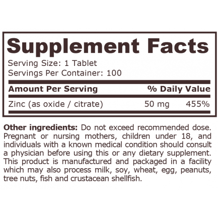 Pure Nutrition - Zinc Complex 50 Mg - 100 Tablets