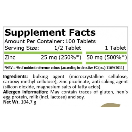Pure Nutrition - Zinc Picolinate 50 Mg - 100 Tablets