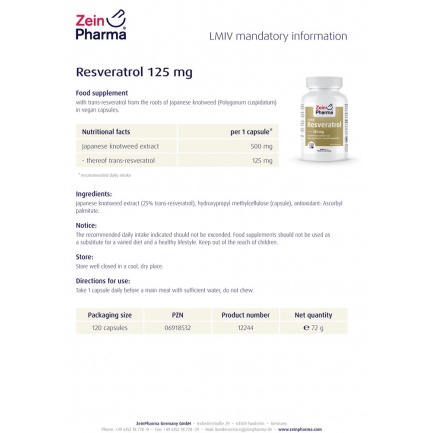 РЕСВЕРАТРОЛ / RESVERATROL - ZeinPharma (120 капс)