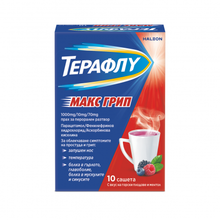 Терафлу Макс Грип с горски плодове и ментол х10 сашета